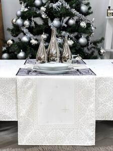 Ezüst lurex asztali futó barokk mintás 37x100 cm