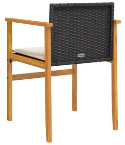 VidaXL 2 db fekete polyrattan és tömör fa kerti szék párnával