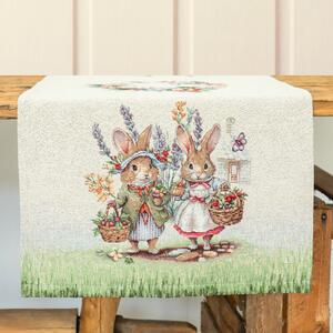 Nyuszi pár a zöld fűben gobelin asztali futó 37x100 cm