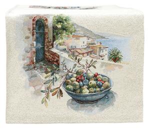 Mykonos gobelin asztali futó mediterrán olivás 37x100 cm