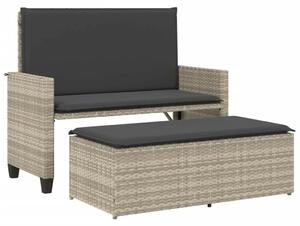 VidaXL világosszürke polyrattan kerti pad párnákkal és lábtartóval