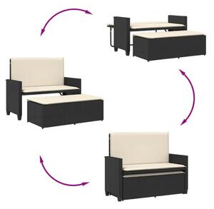 VidaXL fekete polyrattan kerti pad párnákkal és lábtartóval