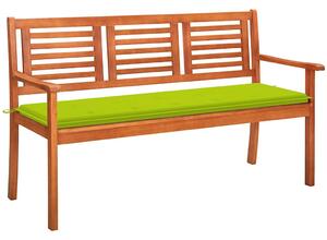 3 személyes tömör eukaliptuszfa kerti pad párnával 150 cm