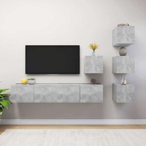 6 részes betonszürke szerelt fa TV-szekrényszett