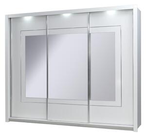 Nagy tükrös gardrób 208 cm PAMPLONA - alpesi fehér / fényes fehér + INGYENES LED világítás