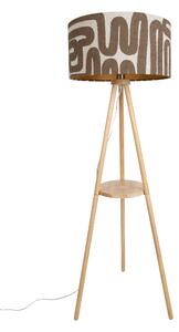 Háromlábú fa állólámpa csíkos bézs és barna színű 50 cm-es lámpabúrával - Lou