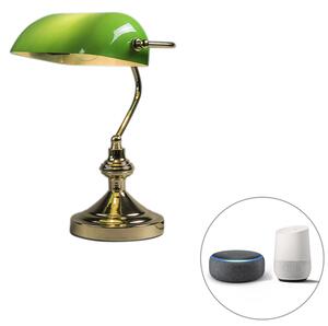 Intelligens asztali lámpa sárgaréz zöld üveggel, WiFi P45-tel - Banker