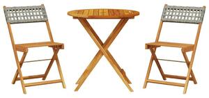 VidaXL 3 részes szürke polyrattan és tömör fa bisztrószett