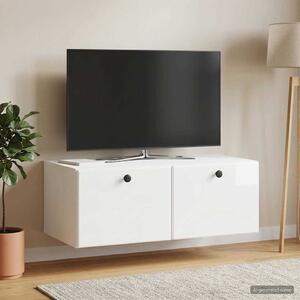 Fali TV szekrény 78,5 x 41 x 30 cm Magasfényű Fehér Szerelt Fa