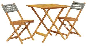 VidaXL 3 részes szürke polyrattan és tömör fa bisztrószett
