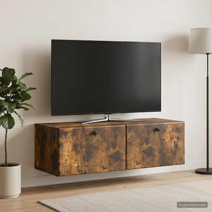 Fali TV szekrény 98 x 41 x 30 cm Füstös Tölgy Szerelt Fa