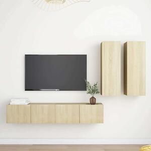 4 részes sonoma tölgy színű szerelt fa TV-szekrényszett