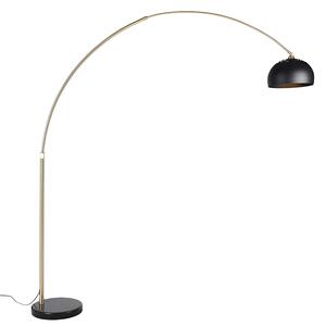 Modern íves állólámpa sárgarézzel, márvány talppal és fekete búrával 32,5 cm - XXL