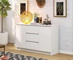 Akord K016 CLP Fehér Komód - 120 cm - 3 Fiókos Tárolóegység