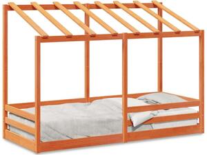 VidaXL viaszbarna tömör fenyőfa gyerekágy tetővel 75 x 190 cm