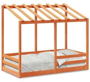 VidaXL viaszbarna tömör fenyőfa gyerekágy tetővel 80 x 160 cm