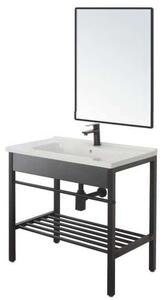Fürdőszobabútor szett Feridras Black, 60cm mosdóval, csapteleppel, mosdótartóval és tükörrel