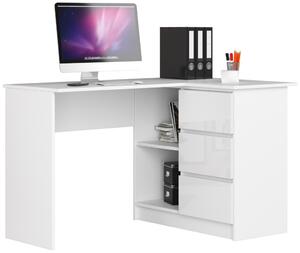 AKORD B16 Sarok Számítógépasztal 124 cm Fehér Magasfényű 3 Fiókos