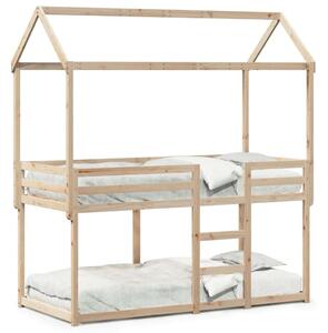 VidaXL fehér tömör fenyőfa ágy emelettel és tetővel 90 x 190 cm