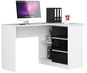AKORD B16 Sarok Íróasztal 124 cm Jobbos 3 Fiókos Fehér/Fekete Magasfényű