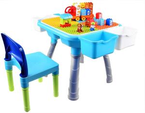 Többfunkciós gyerekasztal székkel és építőkockákkal #kék