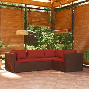 4 részes barna polyrattan kerti bútorszett párnákkal