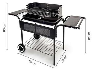Kerti grill, fém polcok, állítható rács, kerekek | SL5636T