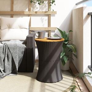 VidaXL fekete polyrattan és tömör fa kerti dob alakú kisasztal
