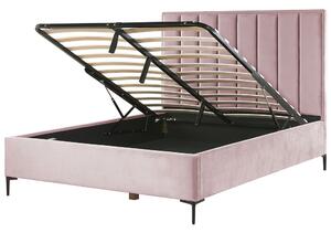 Rózsaszín bársony ágyneműtartós franciaágy 160 x 200 cm SEZANNE