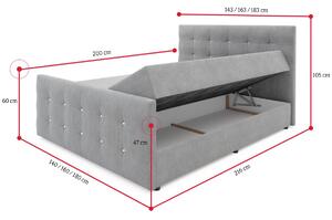 NAOMI boxspring kárpitozott ágy, 160x200x, cosmic 10