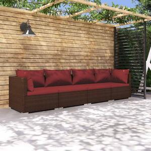 4 részes barna polyrattan kerti bútorszett párnákkal