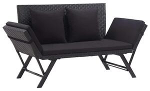 Fekete polyrattan kerti pad párnákkal 176 cm