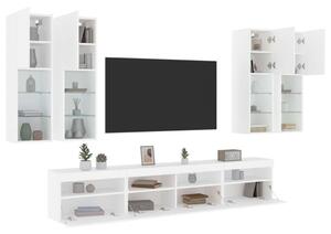 VidaXL 7 darabos fehér falra szerelhető TV-szekrényszett LED-ekkel