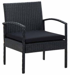Fekete polyrattan kerti szék párnával