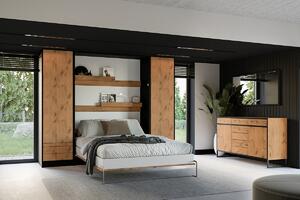 Modern Loft P szekrény függőleges összecsukható ágyhoz - Fekete/Lancelot-tölgy