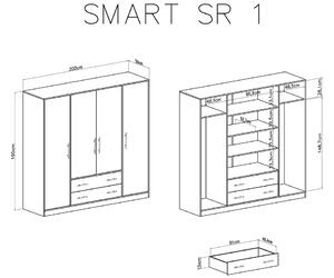 Smart SR1 négyajtós ruhásszekrény két fiokkal - artisan-tölgy
