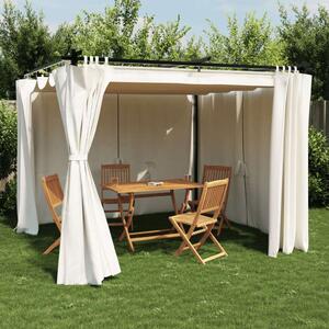 VidaXL Acél Pavilon - 3x3m - Krémszínű Függönyökkel