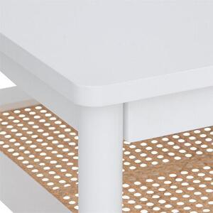 Dohányzóasztal, polccal, fa - rattan, fehér - POLTRON