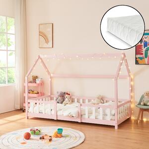 Házikó gyerekágy Sisimiut 90x200 cm matraccal rózsaszín/fehér