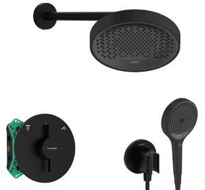 Hansgrohe - Zuhanyszett rejtett keverővel, testtel, 25 cm átmérővel, 3 fúvókával, matt fekete színű SANI21HHH404