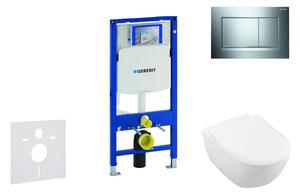 Geberit Duofix - WC modul nyomógombbal Sigma30, fényes króm/matt króm + Villeroy Boch - WC és ülőkéje, DirectFlush, SoftClose, CeramicPlus 111.300.00.5 NI6