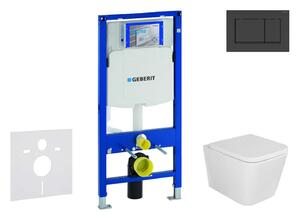 Geberit Duofix - Készlet fali beépítéshez, Arkas WC és softclose ülőkével, Sigma30 gomb, matt fekete/fekete színben. SANI11CA5102