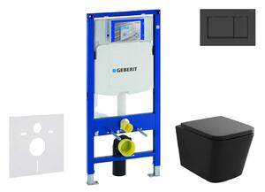 Geberit Duofix - Készlet fali beépítéshez, Arkas WC és softclose ülőkével, Sigma30 gomb, matt fekete/fekete színben. SANI11CA5501