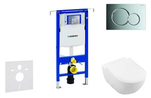 Geberit Duofix - WC modul nyomógombos Sigma01, fényes króm + Villeroy Boch - WC és ülőke, DirectFlush, SoftClose, CeramicPlus 111.355.00.5 NI2