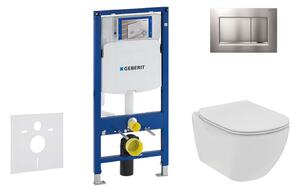 Geberit Duofix - Ideal Standard Tesi falra szerelhető WC és ülőkés szett, Sigma30 gombok, perem nélküli, SoftClose, matt króm/króm 111.300.00.5 NE7