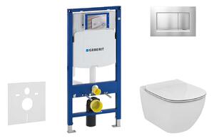 Geberit Duofix - WC modul nyomógombbal Sigma30, matt króm/króm + Ideal Standard Tesi - WC és ülőkéje, Aquablade, SoftClose 111.300.00.5 NU7
