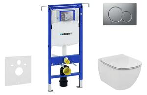 Geberit Duofix - WC modul nyomógombbal Sigma01, matt króm + Ideal Standard Tesi - WC és ülőkéje, Aquablade, SoftClose 111.355.00.5 NU3