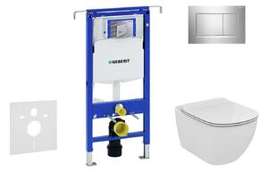 Geberit Duofix - WC modul nyomógombbal Sigma30, fényes króm/matt króm + Ideal Standard Tesi - WC és ülőkével, Aquablade, SoftClose 111.355.00.5 NU6