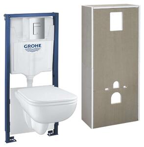 Grohe Solido+ - Készlet fali beépítéshez, Start Edge Kerámia WC és ülőkéje, softclose, perem nélküli, Even gombok, króm 36532000
