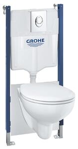 Grohe Solido - Falra szerelhető szett, Bau kerámia WC és softclose ülőkével, nyomógombos indítás, króm 39419000